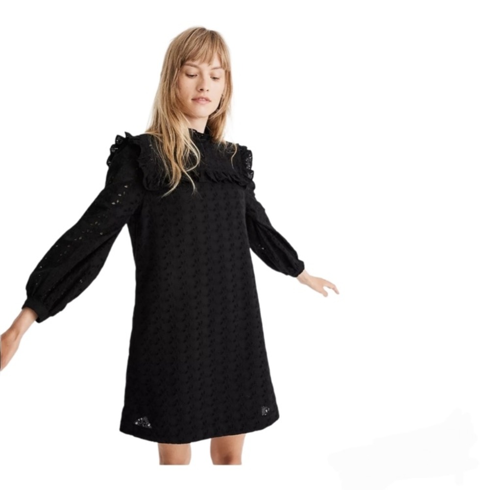 Madewell / Eyelet Mockneck Ruffle Dress